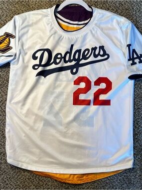 Short Sleeve Jersey Tee in White with Red Number